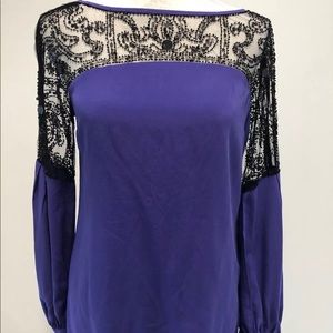 NWOT TORY BURCH EMBELLISHED PURPLE SILK TOP SZ 4